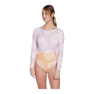 NWT Calia Palms Lavender One Piece Tie Back Tropical Print Long Sleeve Swimsuit